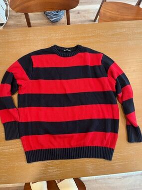 Brandy Melville Red & Navy Striped Crewneck Sweater
